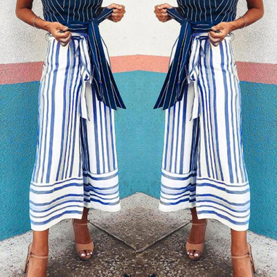 

Tailored Women Casual Striped Printed Wide Leg Pants Waistband High Waist Pants Trousers