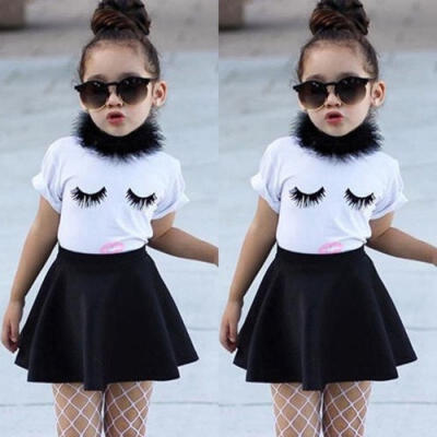 

Casual Toddler Baby Girls Outfits Clothes T-shirt Skirts 2PCS Mini Dress