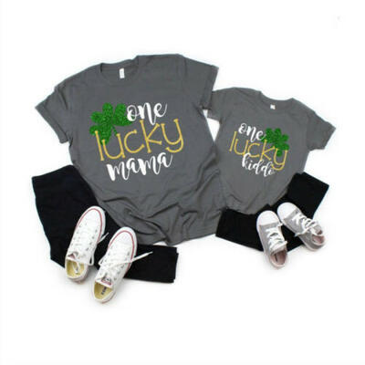 

US Family Matching Mother Daughter Son Casual Letters T-shirt Top Blouse Outfits