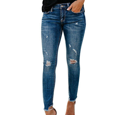 

Mid Waist DRipped Skinny Denim Jeans Juniors Slim Jeans