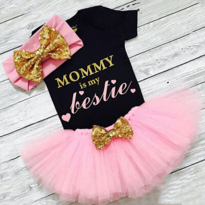 

US 3PCS Newborn Infant Baby Girl Outfits Clothes Set Romper BodysuitTutu Skirt