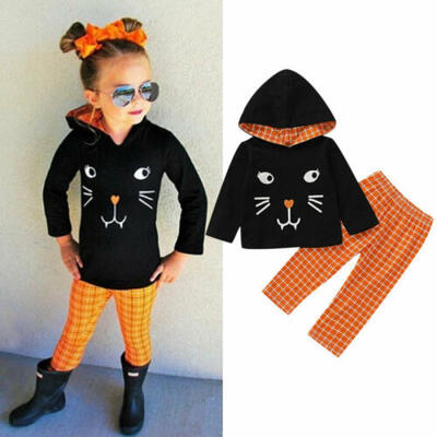 

Infant Baby Girl Kids Kitty Halloween Clothes Hood Tops Pants Leggings 2PCS 1-5Y