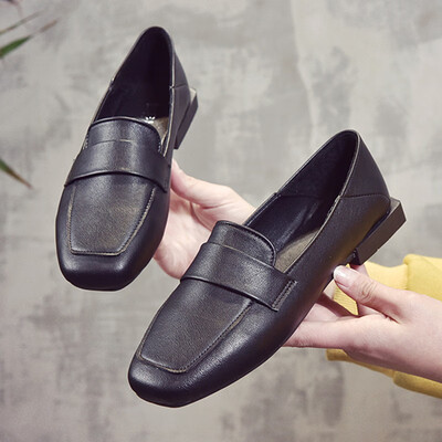 

Square head retro small leather shoes women spring Korean version of the big heeled lazy loafers British single shoes