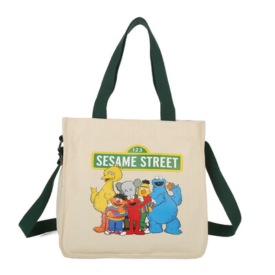 

Sesame Street ins canvas bag girl student cute cartoon Japanese department original dormitory style makes strange one shoulder sla