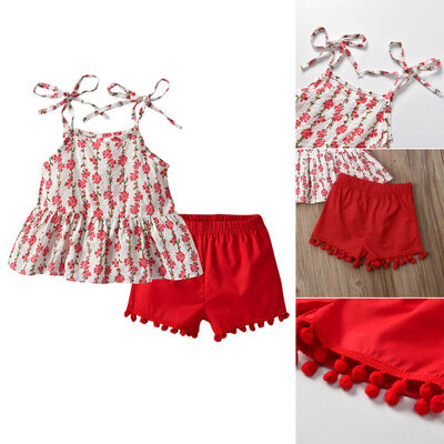 

Toddler Kids Baby Girls Summer Clothes Floral Tops Shorts Pants 2PCS Outfits