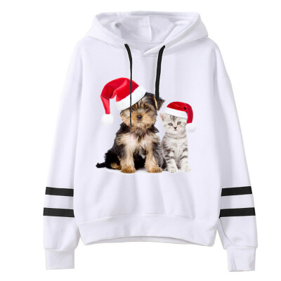 

Tailored Women Christmas Print Hooded Long Sleeves Sweatshirt Hooded Pullover Tops Shirt