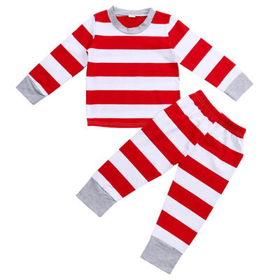 

New Christmas Family Matching Clothes 2pcs Child Kids Striped Pajamas Set