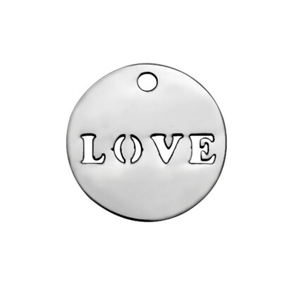 

304 Stainless Steel Charms Flat Round with Word Love Stainless Steel Color 12x1mm Hole 1mm