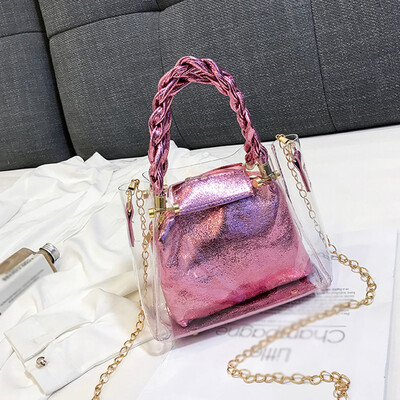 

Tailored Fashion Lady Transparent Jelly Wild Woven Portable Messenger Bag Shoulder Bag