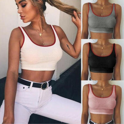 

Women Bandage Sleeveless Blouse Solid Tank Vest Casual Short Crop Tops Shirt US