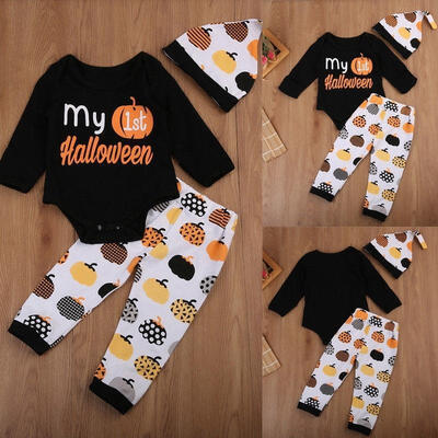 

Infant Baby Boy Girl My 1st Hallowen Romper Bodysuit JumpsuitLong Pants Outfit