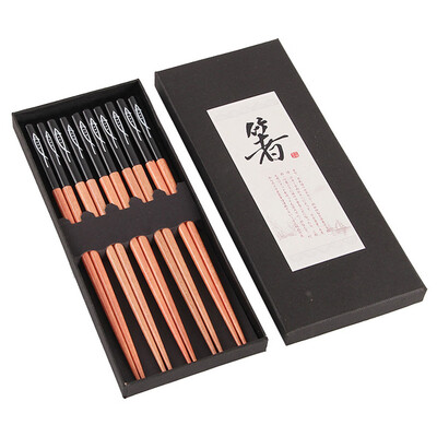 

Toponeto Wooden Chopsticks Set Manual Household Pointed Chopsticks 5 Double Gift 23cm