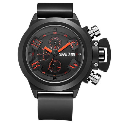 

Megir Branded New Fashion Man Watch Silicone Band Sports Quartz Wristwatch Analog Display Date Chronograph BlackWhite Relogio Mas
