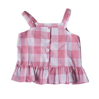 

Fresh Style Plaid Print Women Off Shoulder Tops Ruffles Button Beach Casual Vest Camisole