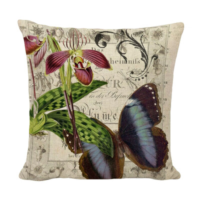 

Vintage Plant Flower Bird Peacock Butterfly Pillowcase Flax Cushion Cover Throw Pillow Case Sofa Home Decor