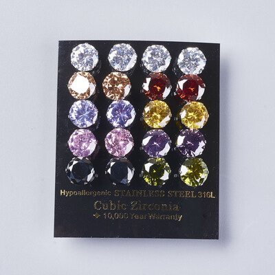 

Cubic Zirconia Stud Earrings with 304 Stainless Steel Findings Mixed Color 18x10mm Pin about 06mm