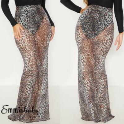 

Women Leopard Long Maxi Skirt High Waist Casual Slim Ladies Summer Party Dress