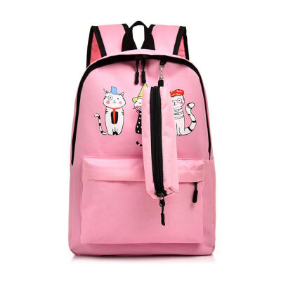 

Cat Print Travel Backpacks with Pen Bags Women Knapsack Nylon School Bags