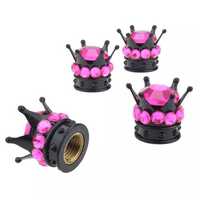 

Tailored 4Pcs Chrome Black Crown Bling Diamond TireWheel Stem Caps Car Truck