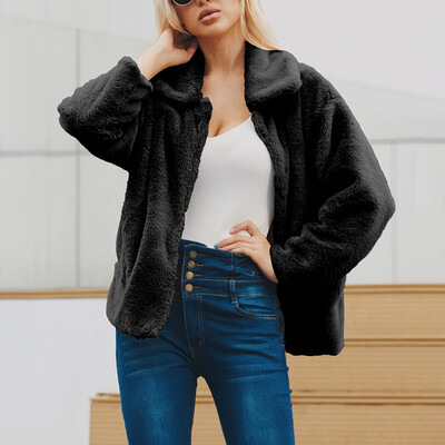 

Womens Winter Warm Fluffy Plush Coats Long Sleeve Lapel Button Jackets Overcoats