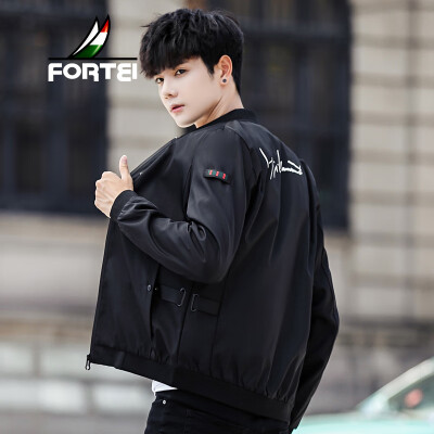 

Fu Yi FORTEI jacket mens jacket 2019 spring new fashion stand collar trend casual baseball uniform solid color youth mens shirt 8831 black