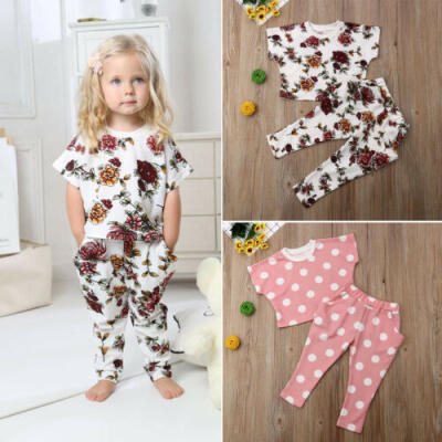 

USA Toddler Baby Girl FloralDot Top Long Pants Loose Summer Outfits Set Clothes