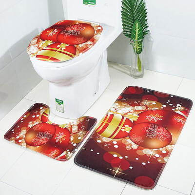 

Siaonvr Christmas Print Toilet Bathroom Mat Three-Piece Floor Mat Carpet Set