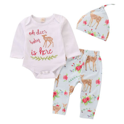 

Baby Romper Baby Romper Newborn Autumn Cute Cartoon Pattern Romper Trousers Hat Deer Cotton 3 Piece Set