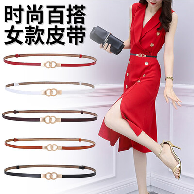 

Leather belt new fashion knotted womens belt alloy buckle leather decoration ladies thin belt women
