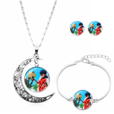 

4 Pcs\Set 10 Colors New Miraculous Ladybug Love Bugs Earrings Bracelet Pendant Set