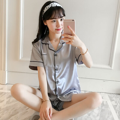 

Womens Plus Size Loungewear Sleepwear Pajamas Shiny Short Sleeve Tops Shorts Set