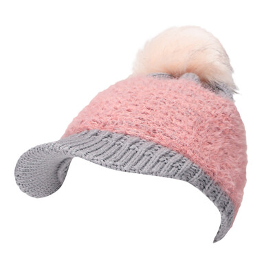 

Tailored Women Hairball Stitching Color Winter Keep Warm Crochet Ski Hat Braided Cap