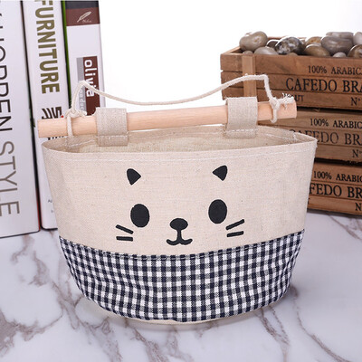 

Gobestart New Cotton Cartoon Cat Hanging Storage Bag Debris Pouch Wall Combination