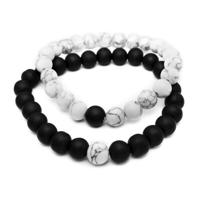 

8 mm Natural Matte Black Frosted Stone Tigers Eye White Pine Manual Flanging Bracelet 2-Piece Set