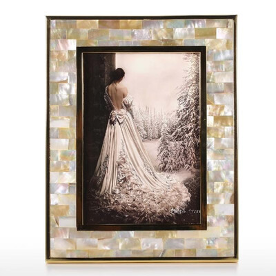 

Photo Frame with Golden Shell Black Lip Shell Wooden Piano Baking Varnish Technology Office Study Room&Bedroom Ornament Home D