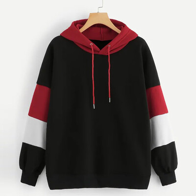 

Tailored Fashion Women Casual Long Sleeve Blouse Hooded Patchwork Sport Sweatershirt Tops