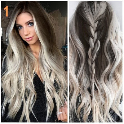 

Tailored Fashion Womens Synthetic Wig Grey Long Wavy Full Wigs Party Hair Wigs