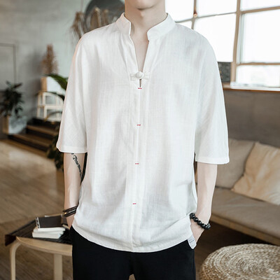 

Toponeto Mens Summer Vintage Pure Color Linen Patchwork Half Sleeve T-shirt Comfort Tops