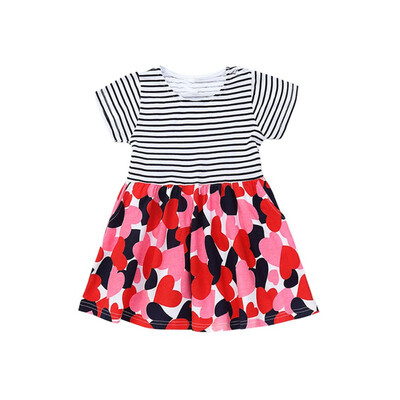 

Casual Baby Girls Dresses Children Clothing Stripe Print Patchwork Princess Dress Cotton Kids Toddler Short Sleeve Sundress