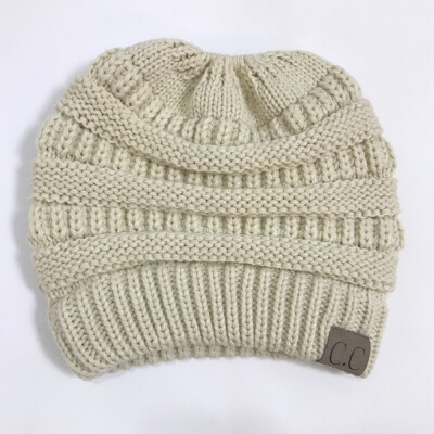 

Autumn winter hat knit ponytail warm cap ladies wool cap