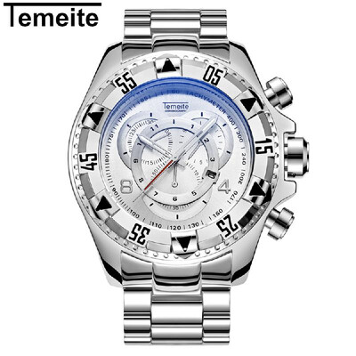 

Temeite Men Fashion Sports Watches Luxury Big Dial Quartz Watch Alloy Band Calendar Luminous Wristwatches