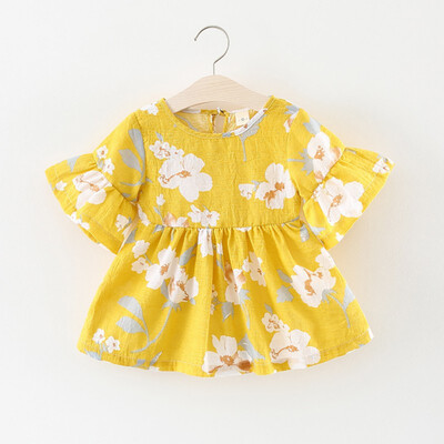 

Summer Baby Girls Floral Print Casual Dress Cotton Kids Flare Sleeve Dresses Sundress Outfits