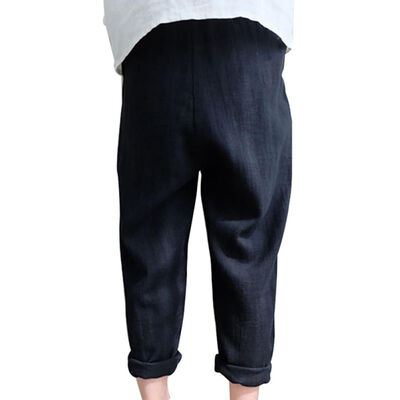 

Loose casual versatile cotton linen stretch high waist solid solid color trousers