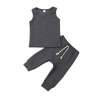 

Casual Baby Solid Color Sleeveless Tanks And Long Trousers Kit Kid Two-piece Outfit Set 1-3Y Toddler Girl Boy Clothes