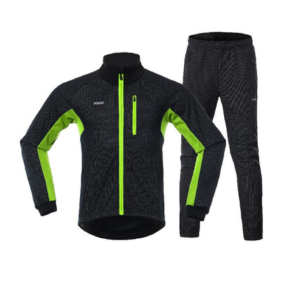 

Men Winter Cycling Clothing Set Long Sleeve Windproof Bicycle Jersey with Pants Outdoor Cycling Running Sports Jacket Activewear