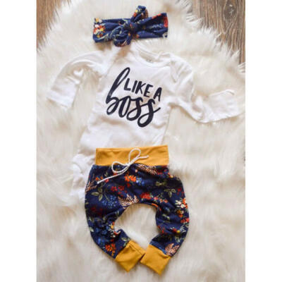 

3PCS Newborn Baby Girl Boy Winter Clothes Outfits Warm RomperFloral Pants Set