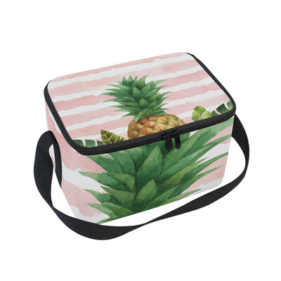 

ALAZA Lunch Box Insulated Lunch Bag Large Cooler Tropical Leaves And Pineapple Tote Bag
