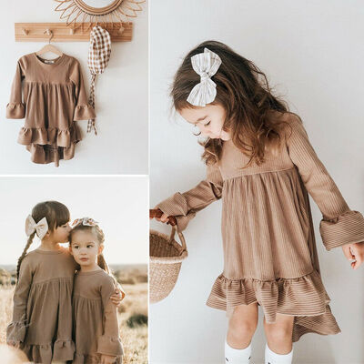 

US Baby Girl Toddler Kid Princess Flared Long Sleeve Dress Wedding Party Dresses