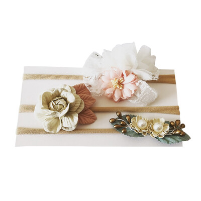 

Baby Girl Hair Accessories 3pcs Baby Cute Girls Flower Design With Lace Headband Headwear Apparel Photography Prop Party Gift