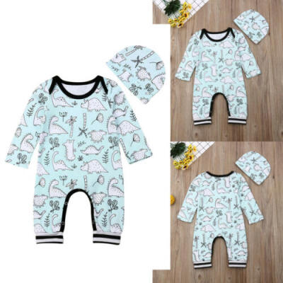 

US Newborn Baby Boy Clothes Dinosaur Romper Jumpsuit Bodysuit Hat Overall Outfit